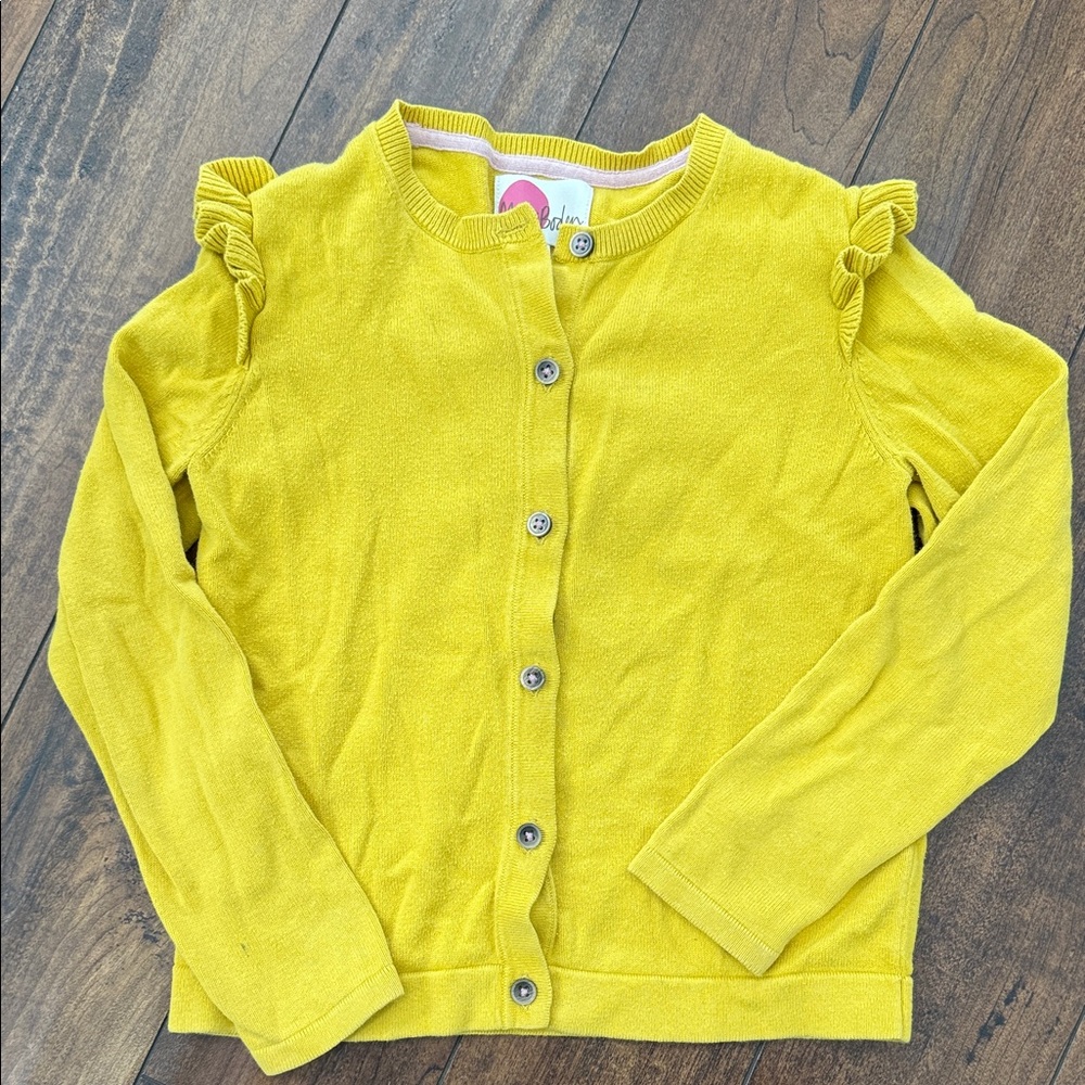 Mini Boden Yellow Button Down Cardigan with Ruffle Sleeves